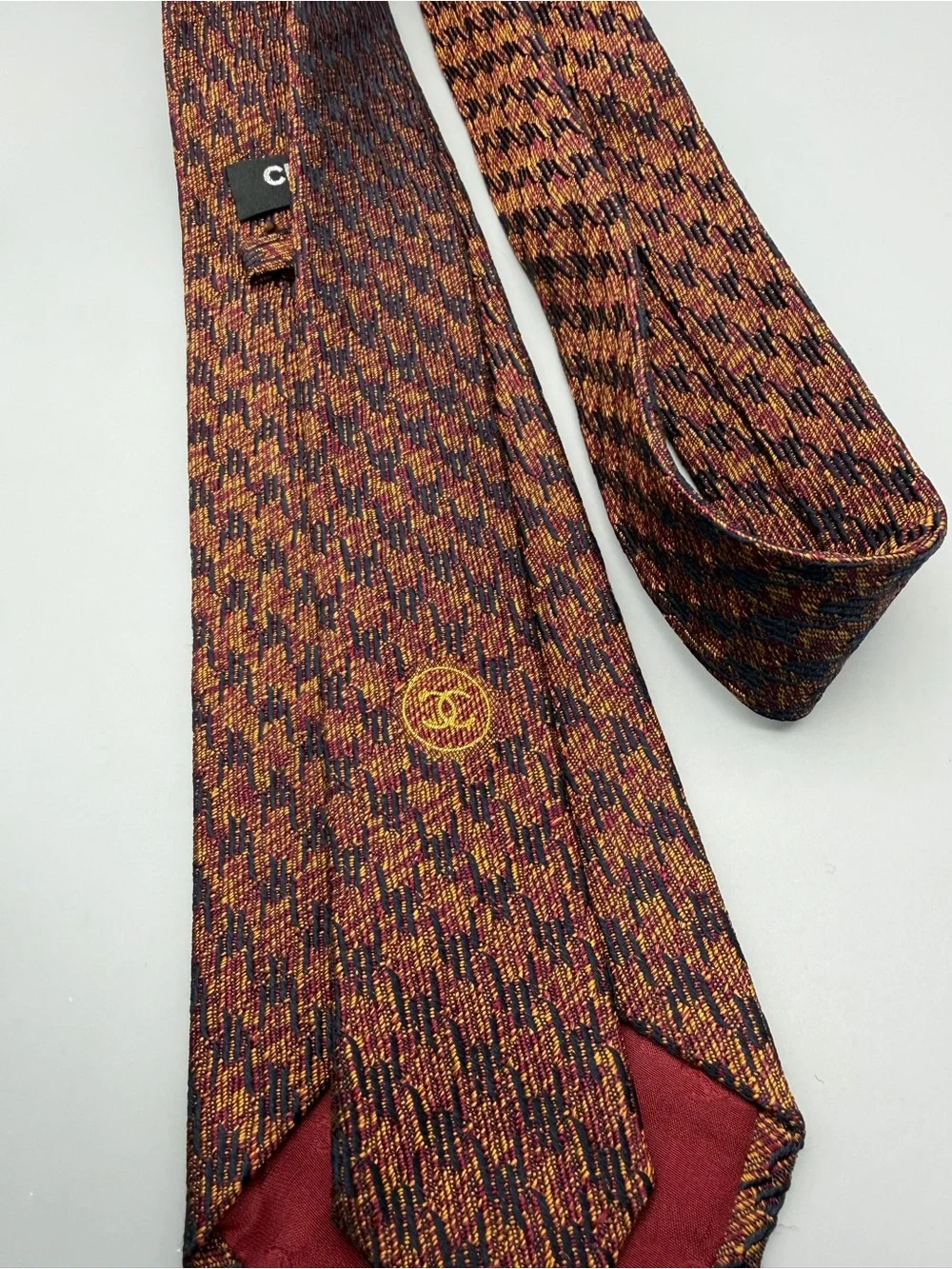 Chanel Tweed Tie in Rust and Burgundy